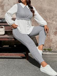 SHEIN VCAY 2 chiếc/bộ áo tay lỡ cỡ lớn và quần bó - Nhiều màu - Xem 6