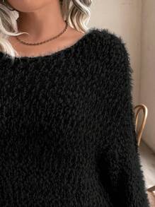Calvaya 大码圆领长袖简约针织毛衣，休闲日常穿着，适合冬季秋季穿着。 - 黑色 - 查看 8