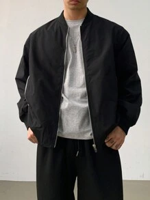 DAZY Solid Color Men's Long Sleeve Zip Front Baseball Jacket For Autumn - Black - View 6
