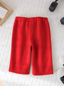 SHEIN Quần dài màu xám rộng rãi có dây rút eo cho bé gái, đa năng cho mùa thu/đông - Đỏ - Xem 2