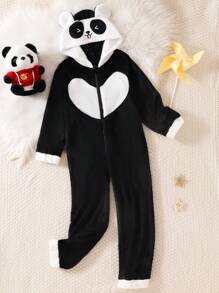 女孩刺绣熊毛绒长袖连体裤休闲家居服