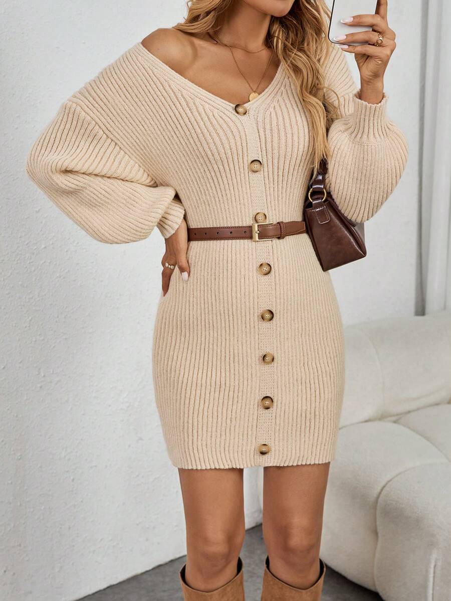 SHEIN Clasi 女式纯色前扣长袖休闲短裙