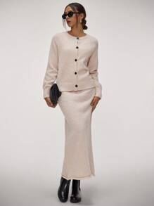 Forever 21 Women Solid Color Long Casual Sweater Skirt, Autumn/Winter