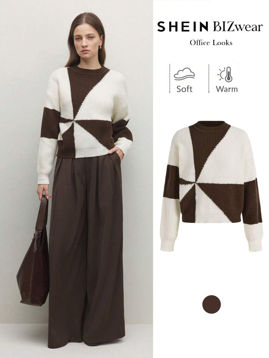 BizChic 白色运动衫图案提花连帽运动衫，女士时尚针织套头衫，适合春夏季、圣诞节、感恩节、新年的优雅服装， - 杏色 - 查看 1