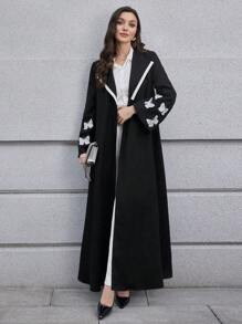 Al Najma Women's Elegant Modest Butterfly Embroidered Contrast Collar Fashion Abaya - Black - View 7