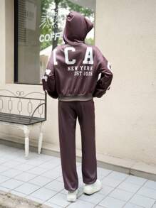 SHEIN Explorewe 2pcs/Set Teens (Girls) Casual Campus Streetwear Teen Girl Oversized Letter Print Hoodie & Sweatpants - Brown - View 6