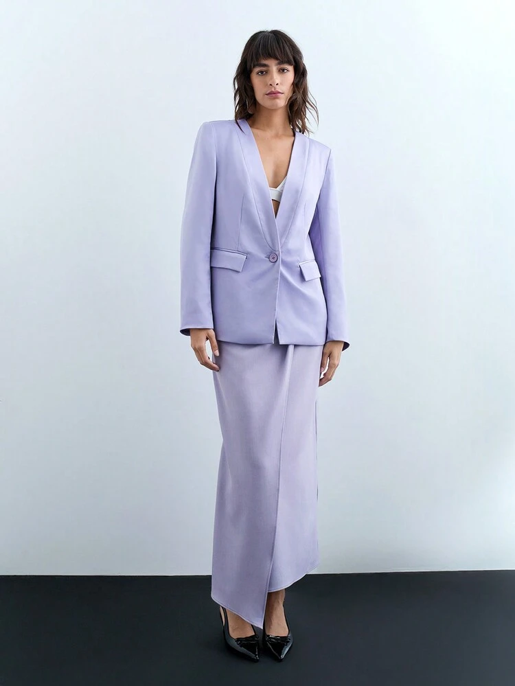 SHEIN Maija Women's Casual Deep V Neck Purple Blazer Jacket For Everyday Wear, Autumn/Winter