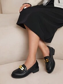 CUCCOO CURVES 宽阔厚底尖头纯黑色牛津鞋系带休闲英式女式平底鞋适合所有季节 - 黑色 - 查看 8