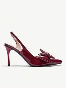CUCCOO CHICEST Women's Pointed Toe Faux Leather Slip-On High Heel Pumps With Oversized Bow Design, Romantic And Elegant, Wine Red Color, Suitable For Dates, Tea Parties, And Parties For And Vibe And Spring Shoes Spring Break Easter Prom Heels - Burgundy - View 3