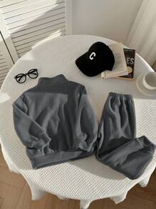 SHEIN 2pcs Young Boys Casual Minimalist Warm Wind-Resistant Outfit, Thermal Lined, Suitable For Autumn/Winter