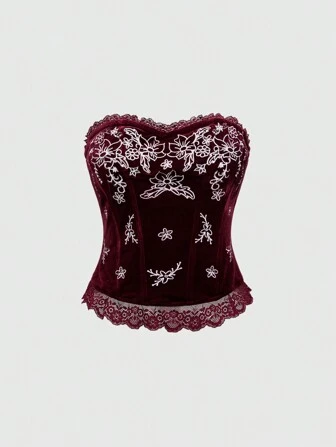 Hippie Women's Retro Hippie Party Floral Embroidered Lace Trim Camisole