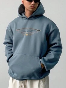 DAZY Sudadera con capucha de ajuste holgado y manga larga con estampado de letras para hombres, informal para otoño