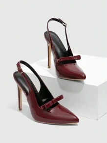 CUCCOO SZL 性感时尚尖头蝴蝶结装饰低鞋面细高跟休闲后带女士正装鞋，酒红色，优雅适合派对、圣诞节、新年，适合圣诞节和新年假期氛围秋冬情人节