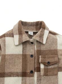 SHEIN 年轻男孩休闲简约街头时尚纽扣衬衫，拉绒面料，厚实设计，前口袋，常规版型 - 彩色 - 查看 3