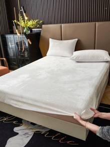 1 件米色天鹅绒床笠温暖柔软纯色毛绒床笠特大号双人床尺寸，奢华超柔软舒适床单，带 11.8 英寸深口袋，适合秋冬和春季，无枕套宿舍床上用品返校床上用品 - 米色 - 查看 5