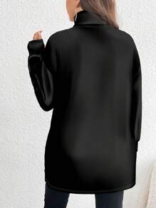 SHEIN LUNE 大码豹纹印花心形图案休闲简约高领长款 T 恤，秋冬