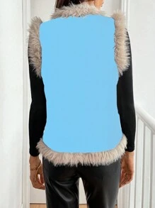 SHEIN Unity 女士冬季服装花卉拼布蓬松背心，时尚加厚棉服外套 - 淺藍色 - 查看 2
