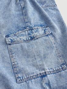 SHEIN MOD Quần Jeans Boyfriend ống đứng rộng rãi màu xanh cỡ lớn có nơ Baggy Y2k dành cho nữ - Rửa nhẹ - Xem 4