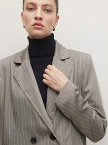 BizChic 条纹长款西装外套卡其色长袖风衣女士服装，办公室服装春夏季，节日感恩节新年优雅 - 卡其色 - 查看 5