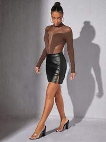 Hauture 女士纯色立领网眼拼接长袖紧身衣