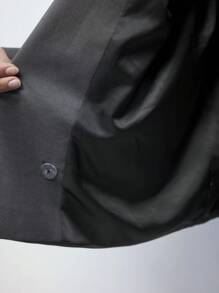 Maija 女士时尚都市撞色领水钻垫肩短款双排扣灰色西装外套，时尚简约，适合春夏季节，适合情人节、派对和聚会节日 - 灰色 - 查看 8