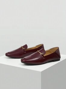 MOTF PREMIUM RETROMINIMALISTISCHE METALLSCHNALLEN DEKOR BEQUEME FRAUEN QUADRATISCHE ZEHENFLATSCHUHE, FÜR NEUJAHR FEIERTAGE, FÜR VALENTINSTAG, FRÜHLINGSSHUHE - Bordeaux - Übersicht 2