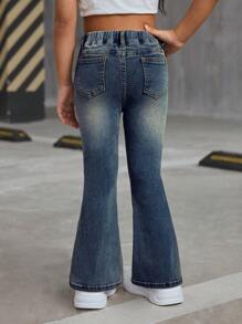 SHEIN Young Girl Y2K Retro Blue Denim Elastic Flare Pants,Girl Fall And Winter Clothes,Cute Denim Jeans