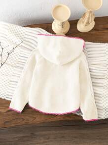 SHEIN Girls Floral Embroidered Hooded Cardigan, Vintage Country Style Knit Jacket