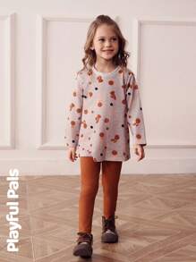 SHEIN Kleine Mädchen 2-teiliges Set mit lustigem T-Shirt-Kleid mit Kaninchenmotiv, süß/Vintage/Lässig/Home/Outdoor-Outfits für den Winter/Herbst - Verschiedenfarbig - Übersicht 7