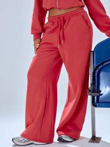 MUSERA Wide Leg Drawstring Adjustable Sweatpants Vacation Casual Summer - Red - View 5
