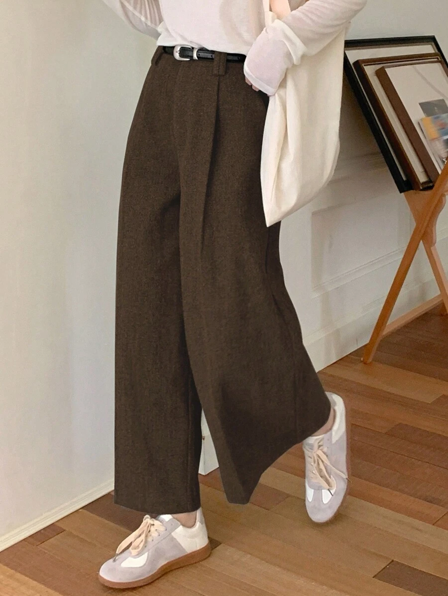 DAZY Women's High Waist Loose Straight Pants Fall,Winter Women Dress Pants - Coffee Brown - View 1