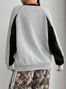 SHEIN EZwear Áo nỉ rộng thùng thình phối màu thời trang thu đông cho nữ - Nhiều màu - Xem 2