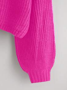 Chiquease Women's Plain Crew Neck Long Sleeve Casual Pullover Sweater - Hot Pink - View 4