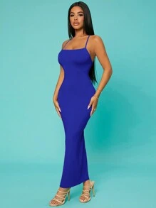 SHEIN SXY 素色十字交叉露背緊身連衣裙