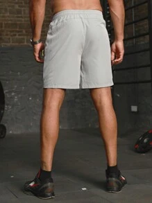 Manfinity Sport Corelite 男友风男士交叉印花拉链口袋休闲健身运动短裤 - 灰色 - 查看 2