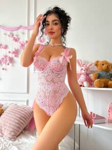 PetitDoll 1 件女式蕾丝钢圈紧身衣，性感 - 粉色 - 查看 5