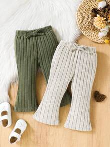 SHEIN 2 件套婴儿/女婴休闲舒适喇叭裤适合日常穿着和外出 - 彩色 - 查看 1