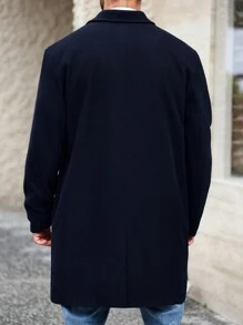 Manfinity Homme 大码男士纯色领长袖休闲外套，秋冬款 - 藍色 - 查看 2