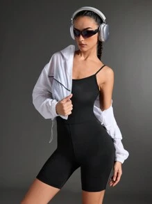 SHEIN Sports Women's Solid Color Minimalist Stretchy Sports Yoga Running Jumpsuit