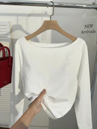 Comfortcana 加大码长袖高弹力贴身皱褶带杯架瑜伽 T 恤