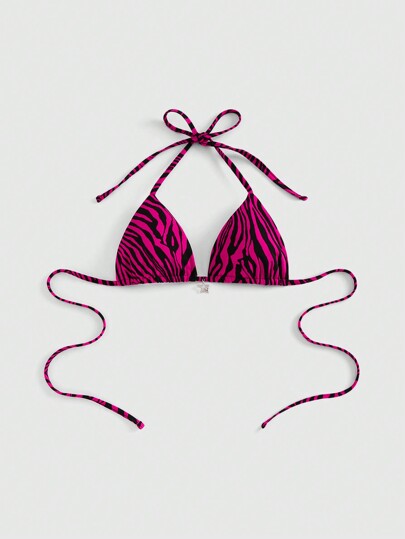 Grunge Punk Sexy Halter Crop Top With Zebra Print & Star Design, Vintage Y2K Style