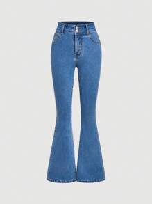 SHEIN Tween Girl Black Y2K Style Simple Jeans - Medium Wash - View 1