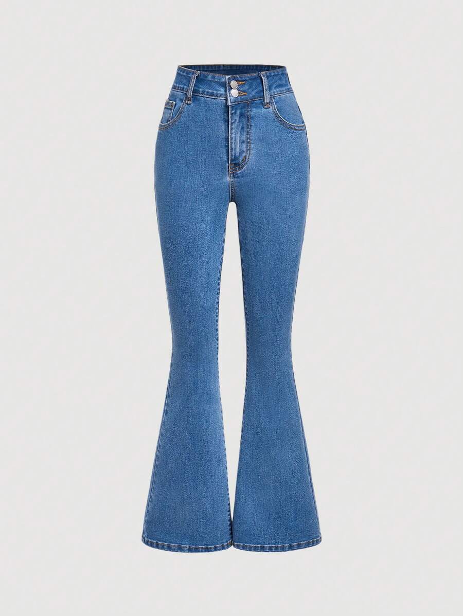 SHEIN Tween Girl Black Y2K Style Simple Jeans - Medium Wash - View 1