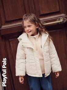 SHEIN 1 Pc Young Girls Winter Coats Heart Leopard Print Hooded A-Line Cute/Vintage/Casual/Home/Outdoor Winter/Fall Outfits - Beige - View 1