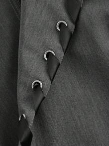 SHEIN MOD Black Lace-Up Decor, Loose Fit Short Sleeve Gray Blazer - Dark Grey - View 4