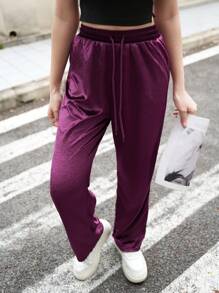 SHEIN Pantalones casuales elegantes de terciopelo para adolescentes, otoño/invierno 2024
