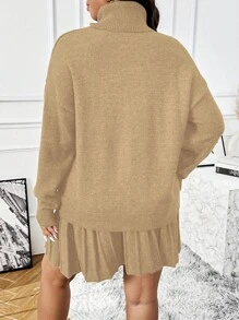 Franclia Conjunto de suéter de cuello de punto y falda mini acanalada de punto para talla grande, atuendo casual y versátil para uso diario en invierno