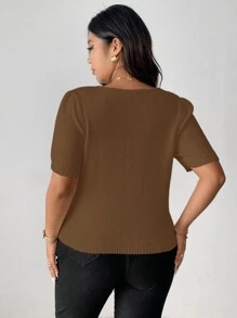 Flirla Simple & Sweet Casual 3D Bow Decor Crew Neck Knit Sweater, Plus Size