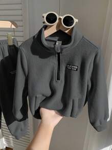 SHEIN 2pcs Young Boys Casual Minimalist Warm Wind-Resistant Outfit, Thermal Lined, Suitable For Autumn/Winter