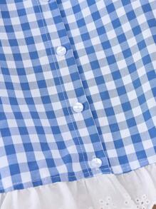 PrepCrw Young Girls Casual Blue Plaid Hem Ruffle Decor Loose Turndown Collar Button Down Shirt, Spring & Autumn - Blue - View 9